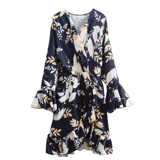 Damen Wickelkleid mit floralem Design und Rüschendetails EB