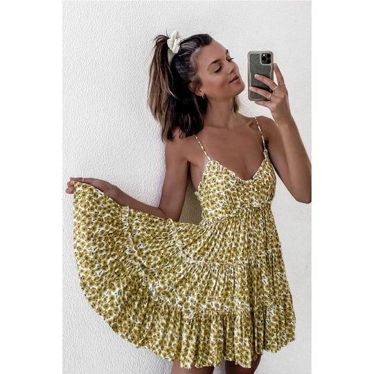 Damen Sommerliches Rüschenkleid mit verstellbaren Trägern und fließendem Schnitt EB