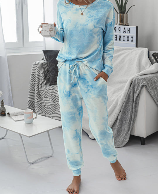 Damen Freizeit-Loungewear Set mit modischem Batikdesign und bequemen Passform EB