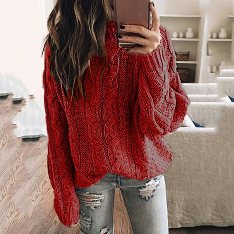 Damen lässiger Grobstrickpullover mit romantischem Zopfmuster EB