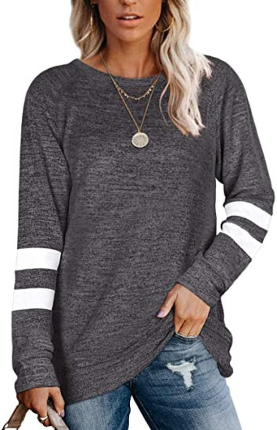 Damen lässiger Oversized Pullover mit sportlichen Streifendetails EB