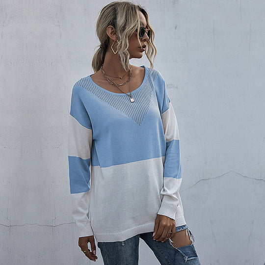 Damen Strickpullover mit modischem V-Ausschnitt und strukturiertem Muster EB