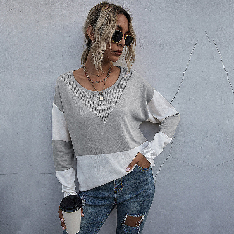 Damen Strickpullover mit modischem V-Ausschnitt und strukturiertem Muster EB