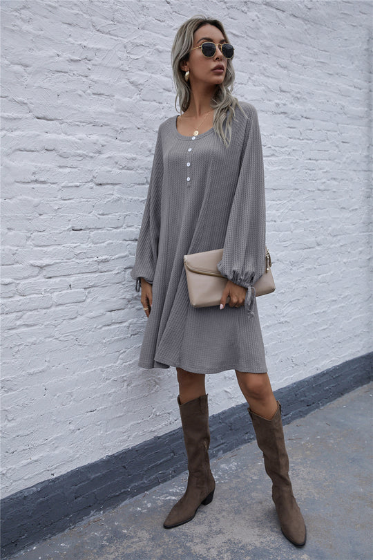 Damen lässiges Waffel-Pulloverkleid EB