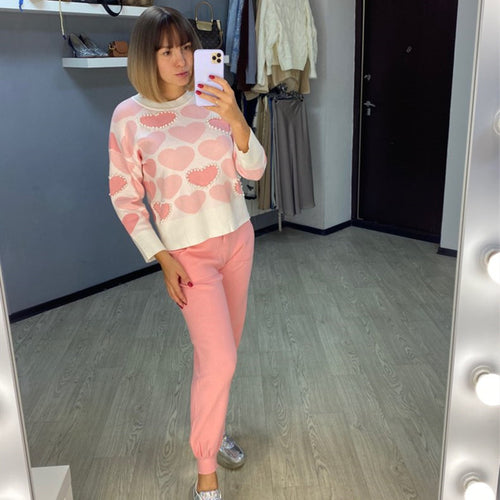 Damen Gemütliches Herzmuster Lounge-Set EB
