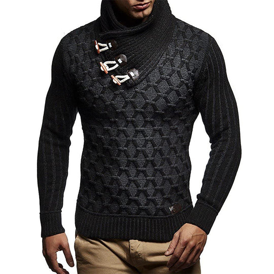 Herren Strickpullover mit hohem Kragen und innovativem Strukturdesign EB