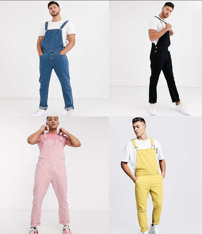 EB Herren Denim-Latzhose mit Taschen und verstellbaren Trägern