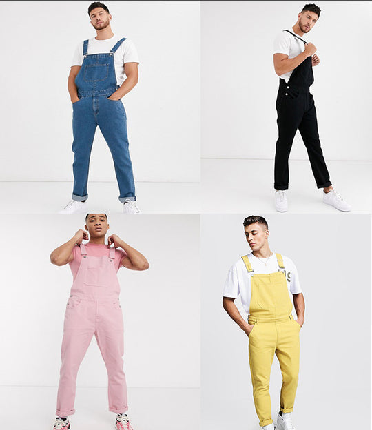 EB Herren Denim-Latzhose mit Taschen und verstellbaren Trägern