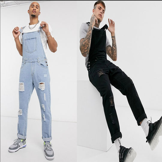Herren Denim-Latzhose mit lässigen Destroyed-Details EB