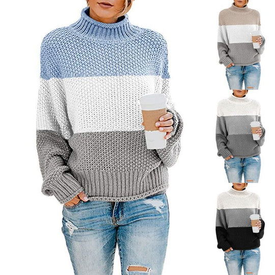 Damen gemütlicher Rollkragenpullover aus strukturierter Wolle EB