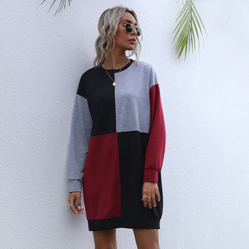 Damen Freizeitkleid mit modischem Farbblockdesign und komfortablem Schnitt EB