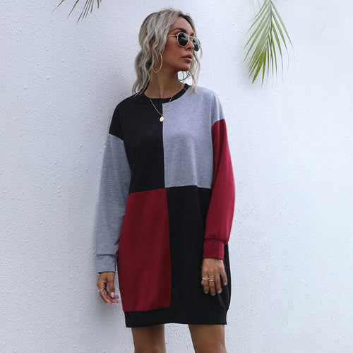 Damen Freizeitkleid mit modischem Farbblockdesign und komfortablem Schnitt EB