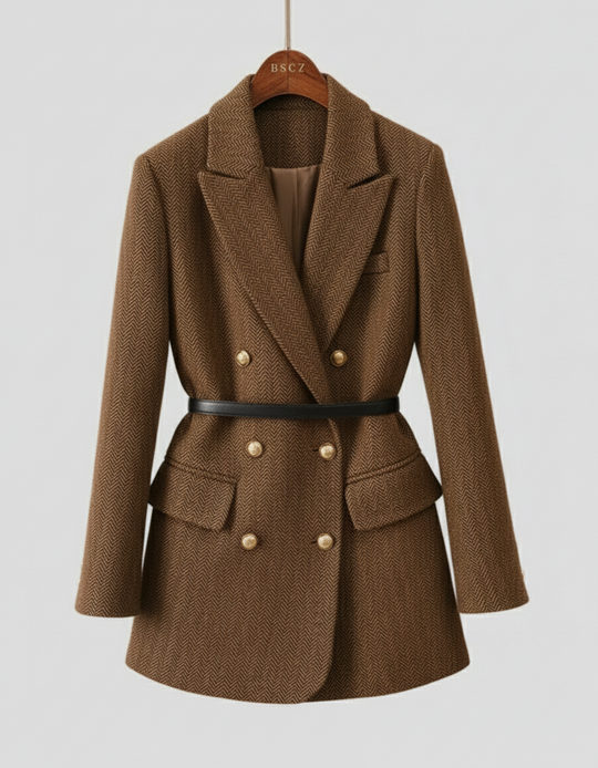 EB | Tweed Blazer Mantel – Doppelreihig, mit Gürtel, Schalkragen