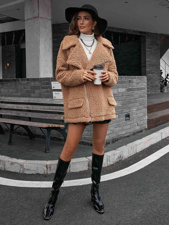 EB | Double Take Zip up Teddy Jacke mit Kragen