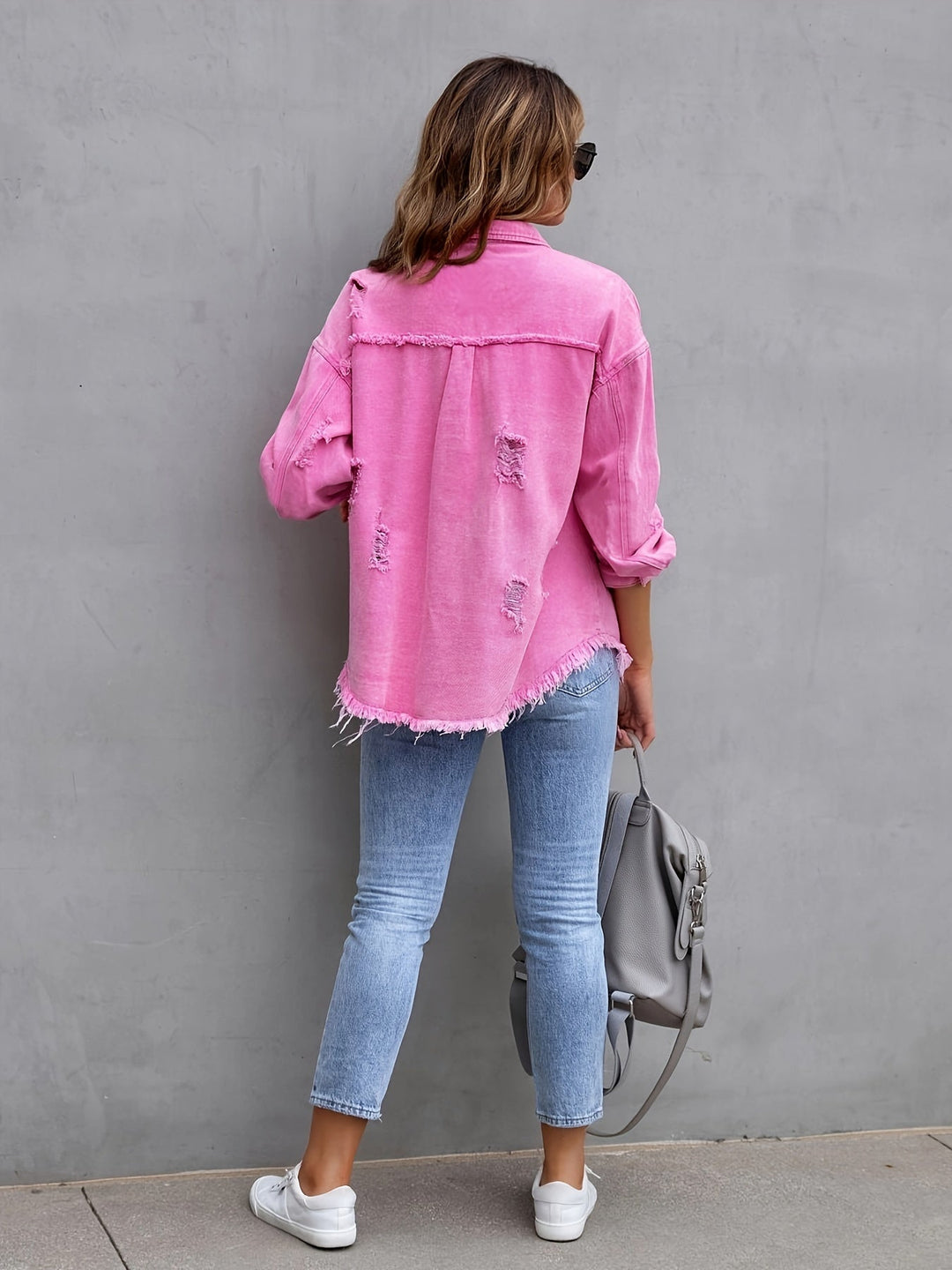 EB | Denimjacke Boho Nicht Dehnbar, Einfarbig, Knopfverschluss