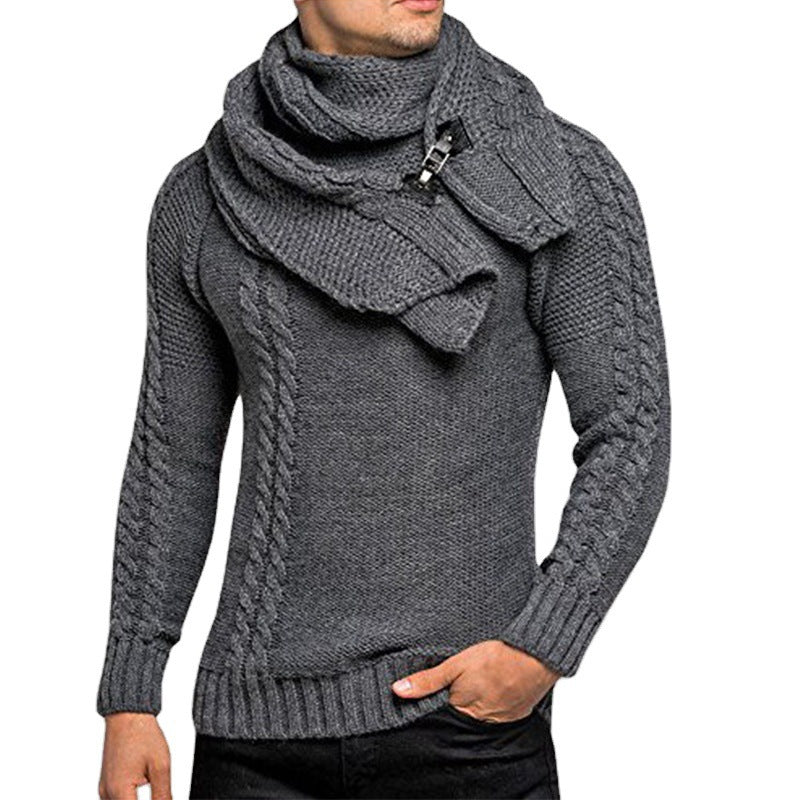 Herren Grobstrickpullover mit praktischem Schal EB