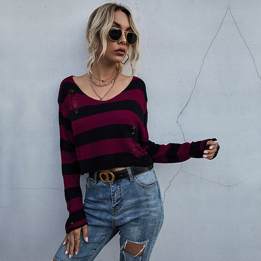 Damen lässiger Streifenpullover im Oversized Schnitt EB