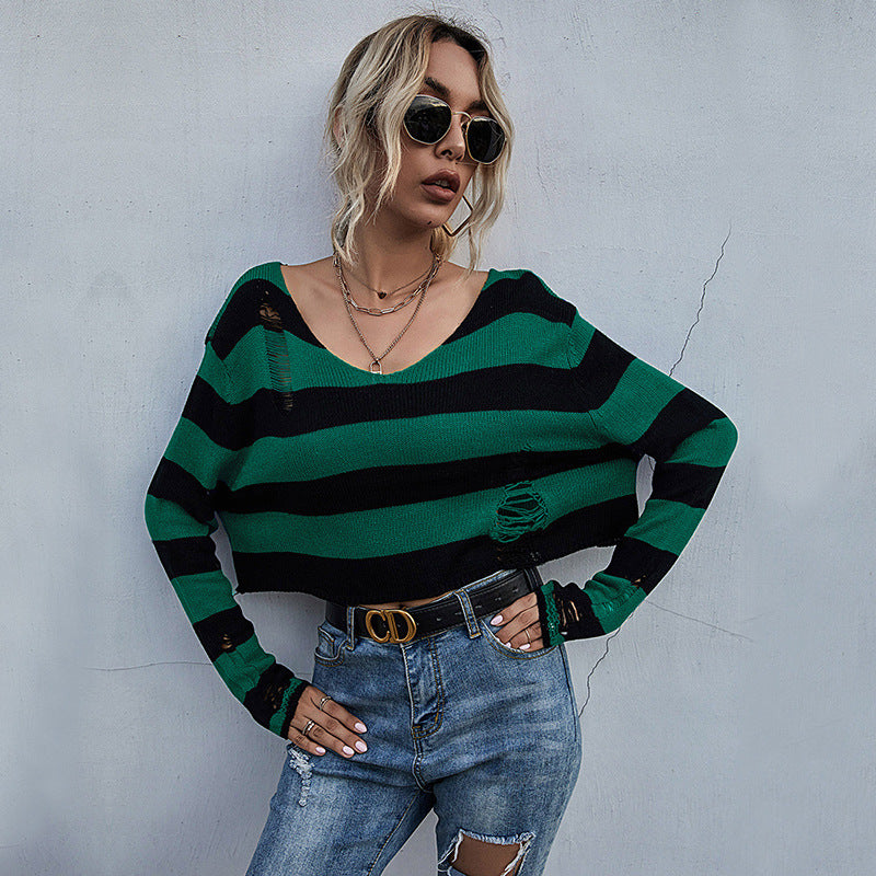Damen lässiger Streifenpullover im Oversized Schnitt EB