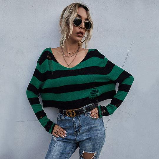 Damen lässiger Streifenpullover im Oversized Schnitt EB