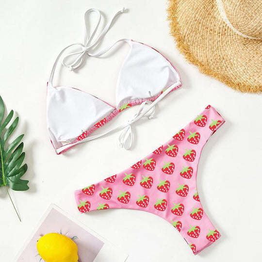 Damen Triangel-Bikini mit fruchtigen Erdbeerprint EB