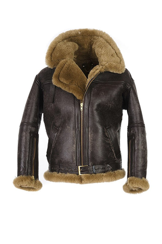 Herren Lammfell-Bomberjacke mit hochwertiger Verarbeitung und weichem Innenfutter EB