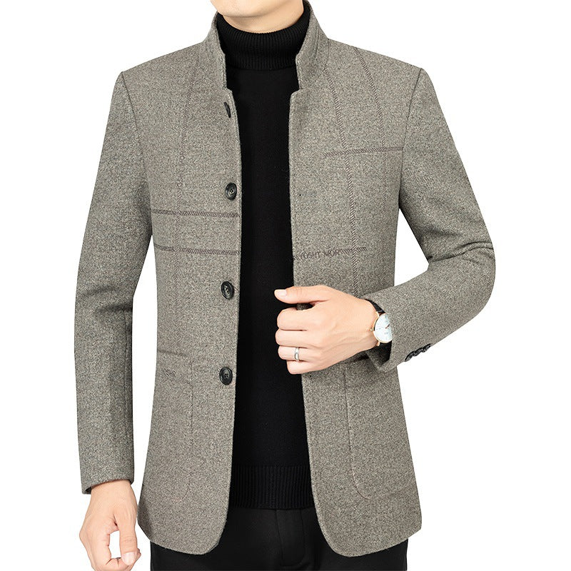 Herren Kurzblazer im Sakko-Stil mit Stehkragen und strukturierter Wollmischung EB