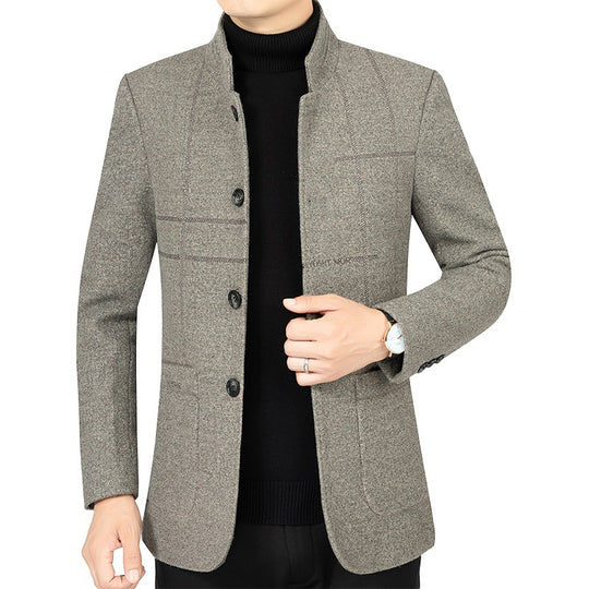 Herren Kurzblazer im Sakko-Stil mit Stehkragen und strukturierter Wollmischung EB