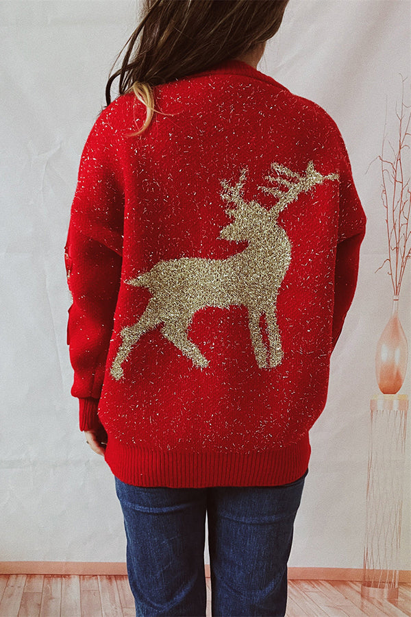 EB | Weihnachtsmuster Gestrickter Rundhalsausschnitt Langarmpullover