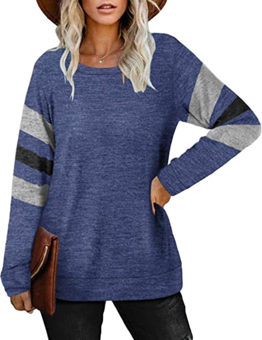 Damen lässiger Oversized Pullover mit sportlichen Streifendetails EB