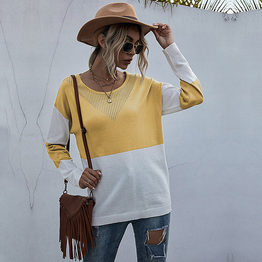 Damen Strickpullover mit modischem V-Ausschnitt und strukturiertem Muster EB