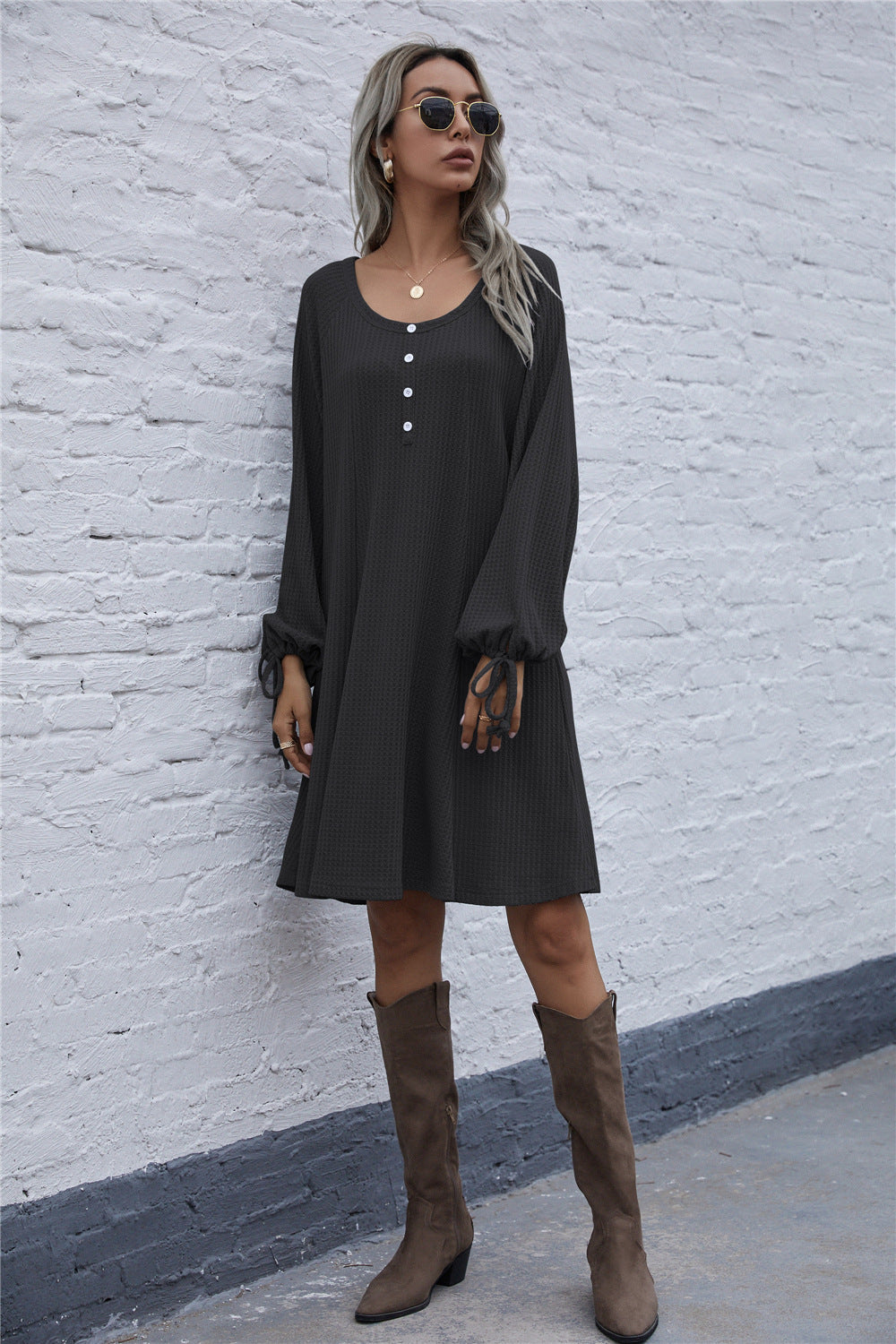Damen lässiges Waffel-Pulloverkleid EB