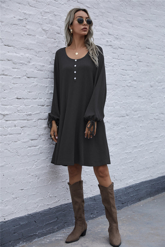 Damen lässiges Waffel-Pulloverkleid EB