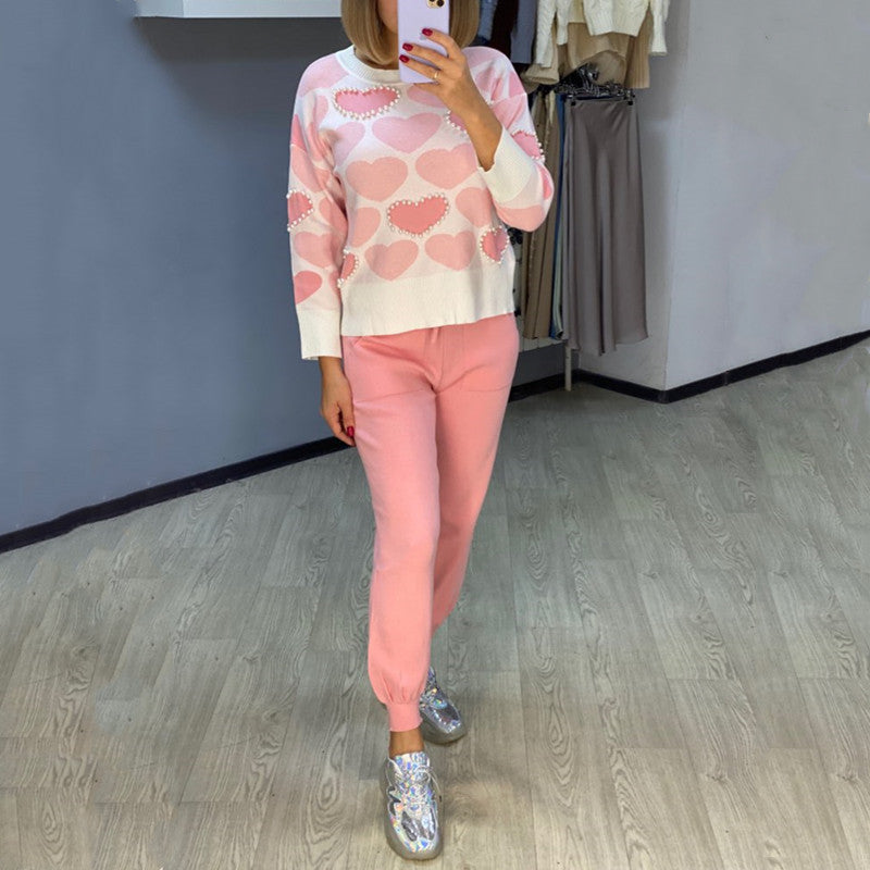 Damen Gemütliches Herzmuster Lounge-Set EB