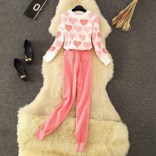 Damen Gemütliches Herzmuster Lounge-Set EB