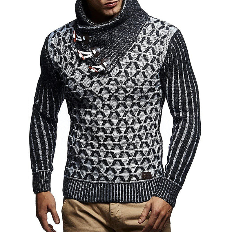 Herren Strickpullover mit hohem Kragen und innovativem Strukturdesign EB