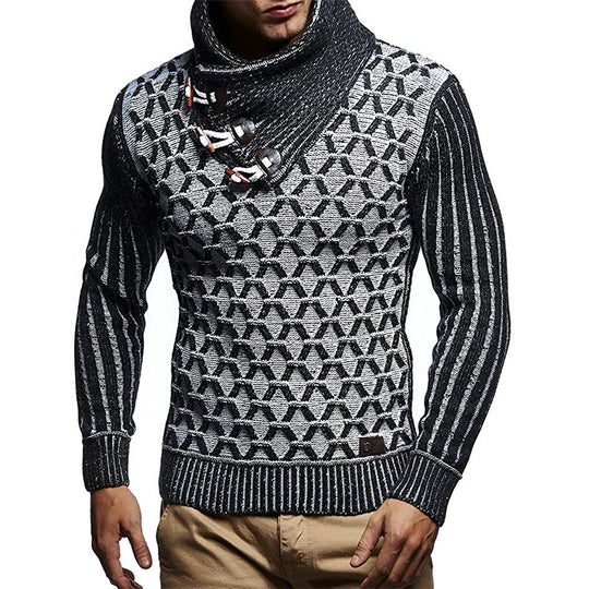 Herren Strickpullover mit hohem Kragen und innovativem Strukturdesign EB