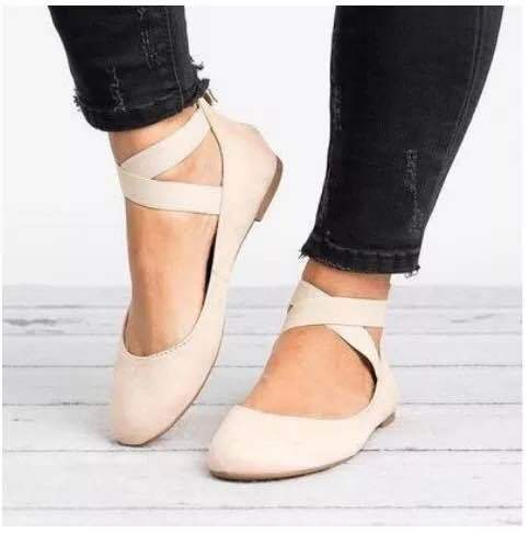 Damen Schicke Ballerinas mit elastischem Kreuzriemen und weichem Obermaterial EB