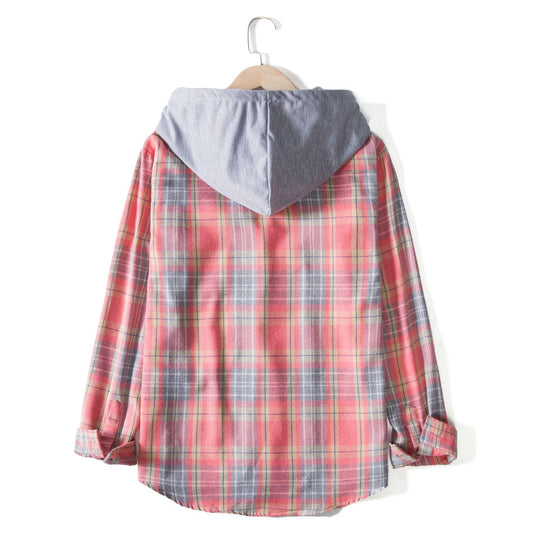 Damen Flanellhemd mit abnehmbarer Kapuze und praktischem Design EB