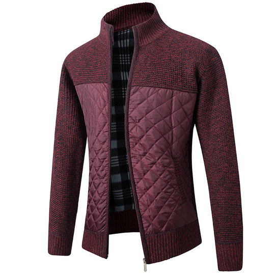 Herren nan gesteppter Strickcardigan mit Stehkragen, Thermofutter und Reißverschluss EB