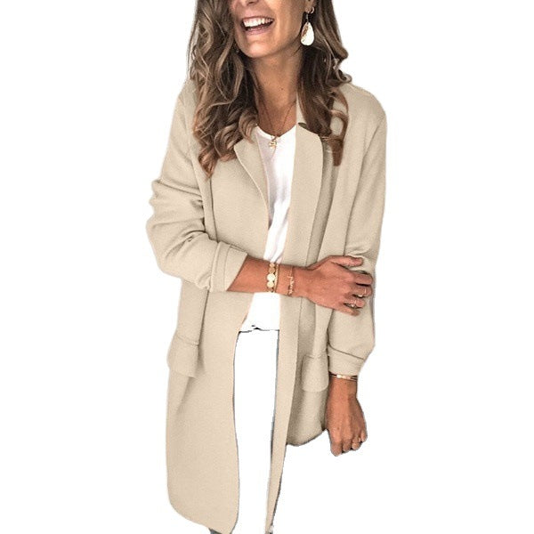 Damen Modischer und eleganter Fleece-Mantel mit praktischen Taschen EB