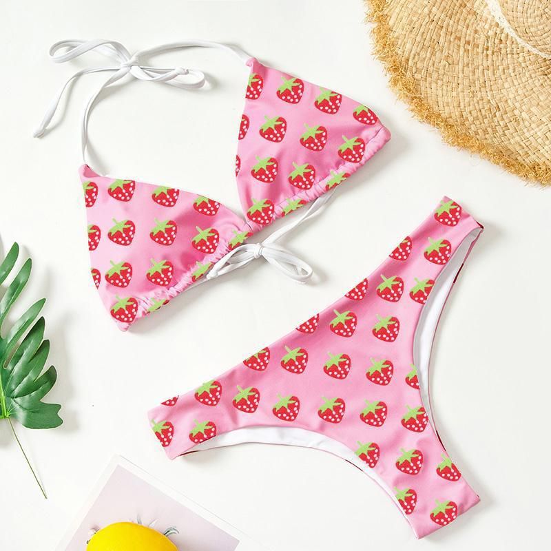 Damen Triangel-Bikini mit fruchtigen Erdbeerprint EB