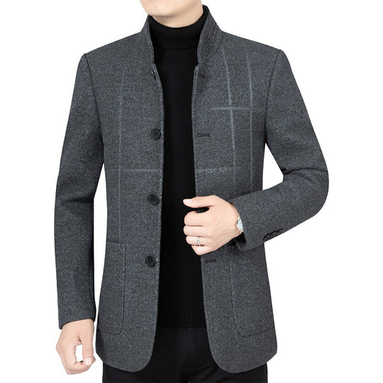 Herren Kurzblazer im Sakko-Stil mit Stehkragen und strukturierter Wollmischung EB