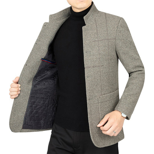 Herren Kurzblazer im Sakko-Stil mit Stehkragen und strukturierter Wollmischung EB