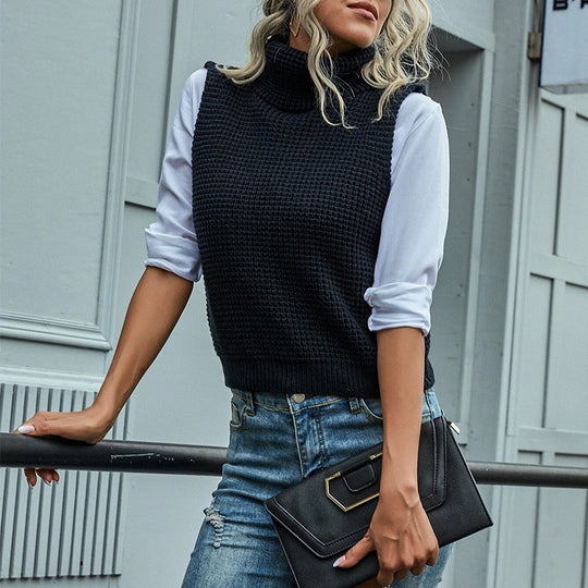 Damen Strickpullover mit hohem Stehkragen und strukturiertem Muster EB