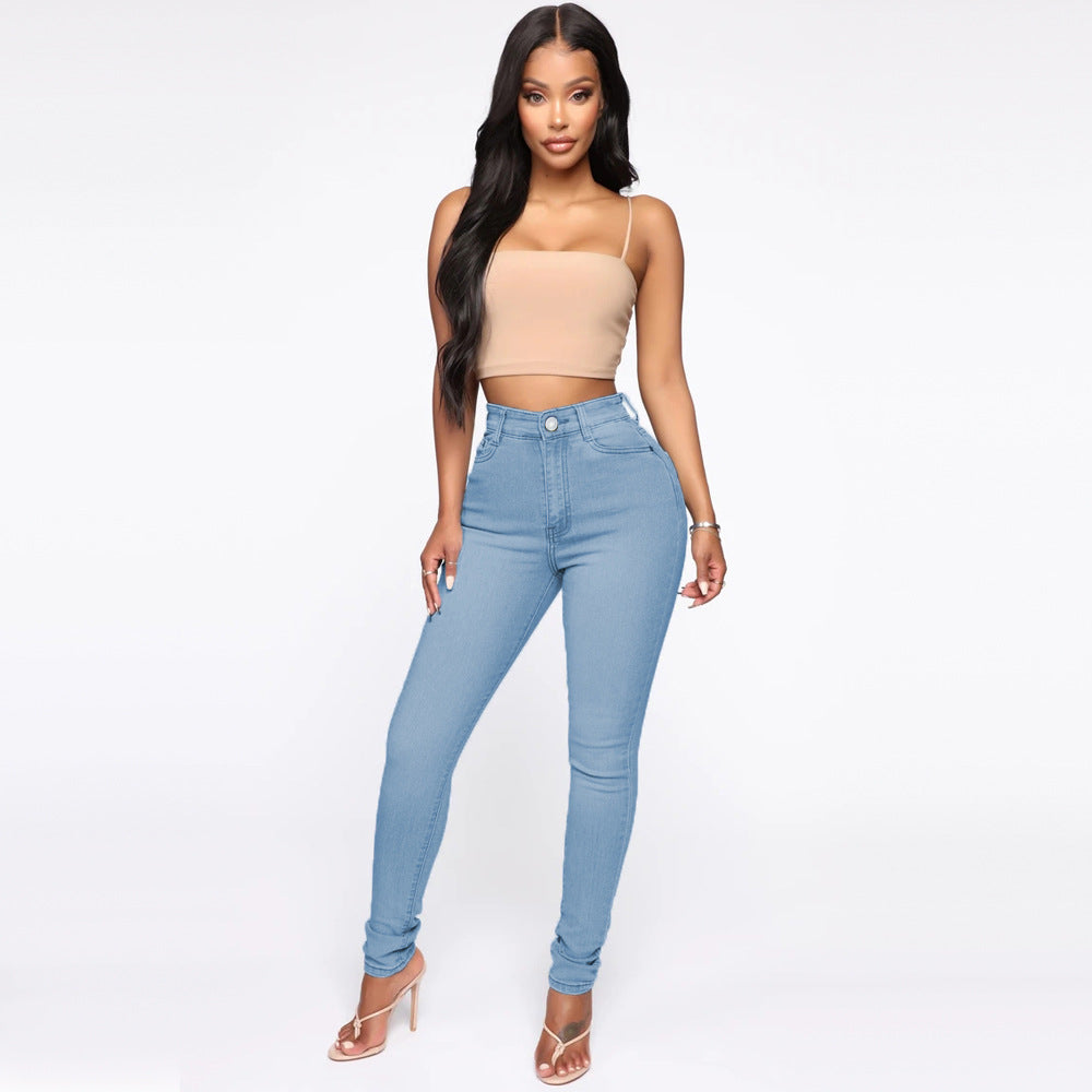 Damen Hoch geschnittene Skinny Jeans mit formenden Nähten EB