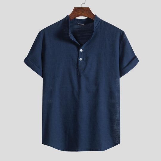 Herren Kurzarm Hemd mit Stehkragen und Knopfdetails EB