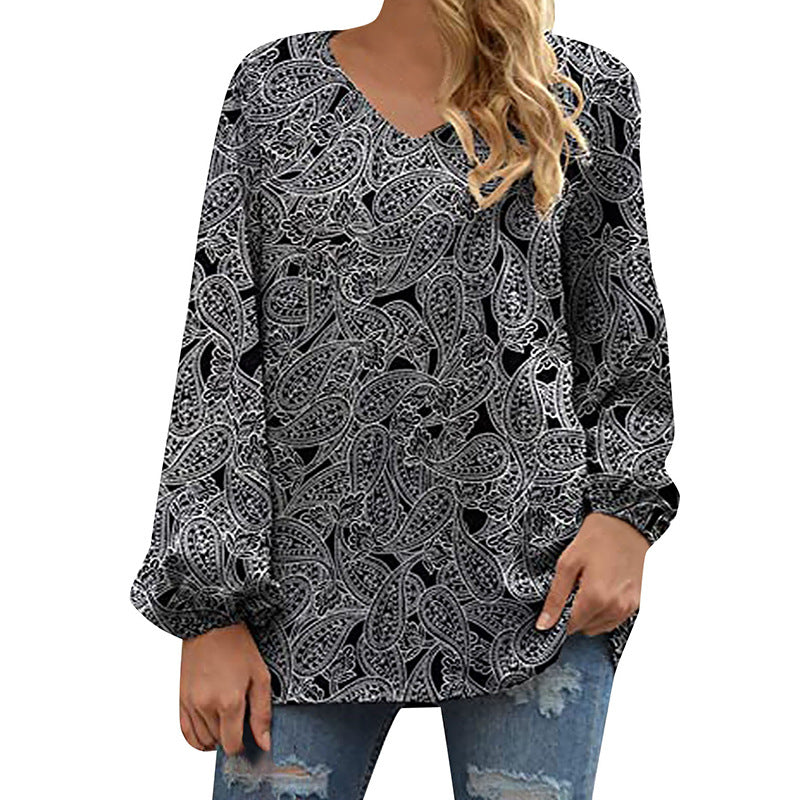 Damen Satin-Bluse mit elegantem V-Ausschnitt und ballonförmigen Ärmeln EB