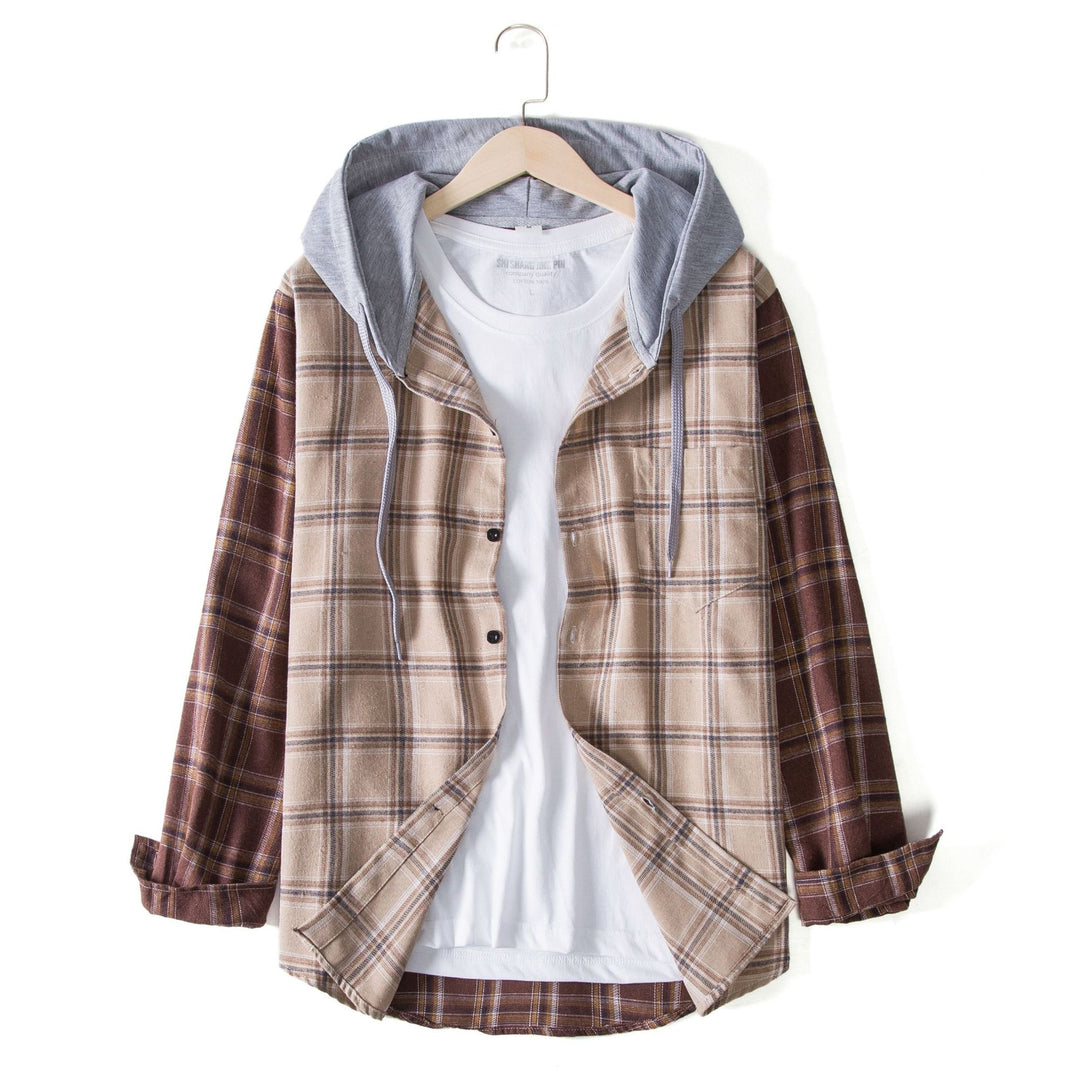 Herren Flanellhemdjacke mit integrierter Kapuze und modernem Karomuster EB