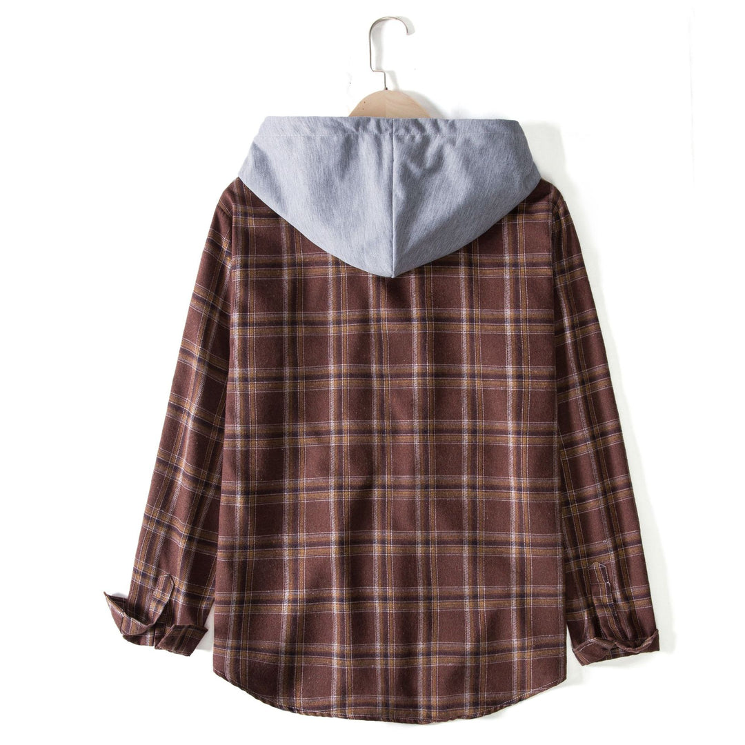 Herren Flanellhemdjacke mit integrierter Kapuze und modernem Karomuster EB