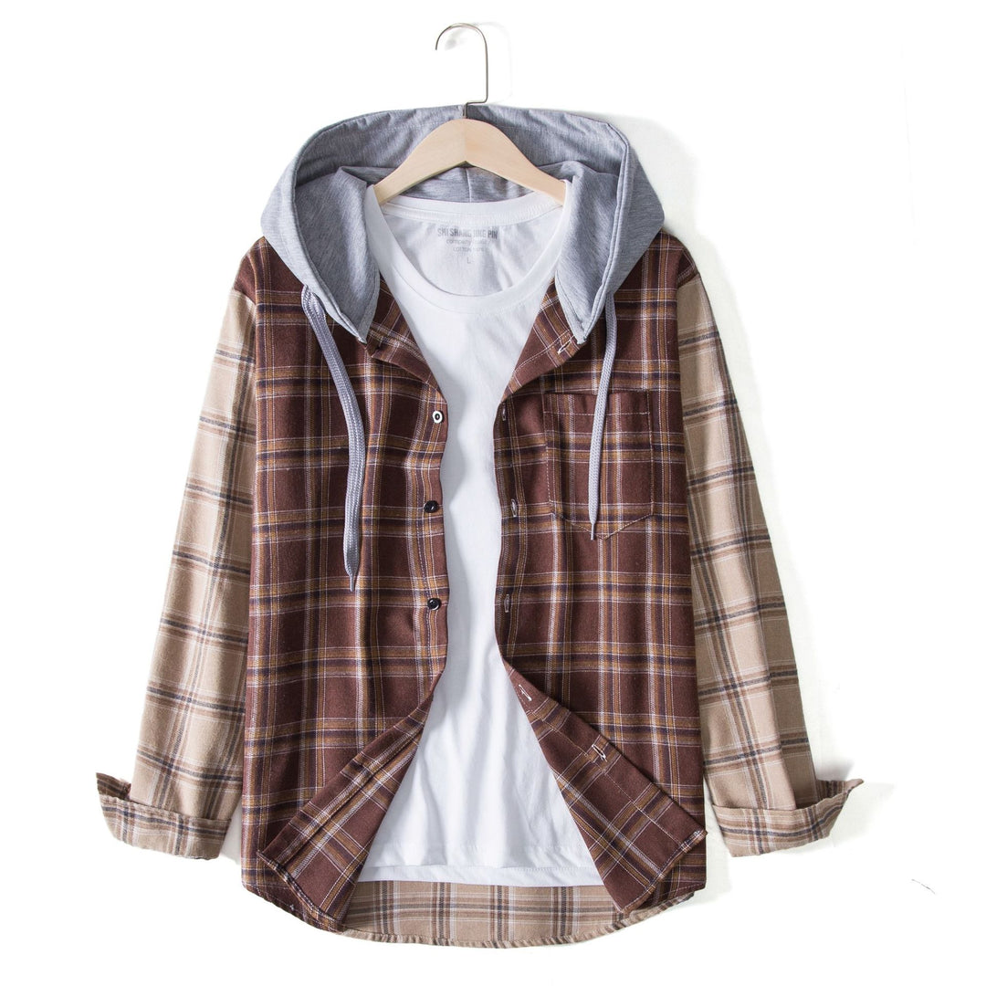 Herren Flanellhemdjacke mit integrierter Kapuze und modernem Karomuster EB